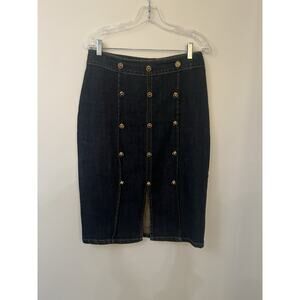 Philipp Plein Women's Denim Pencil Skirt Button front Military Sz M knee length